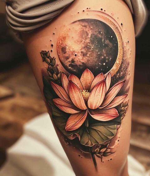 Moon and lotus tattoo 3