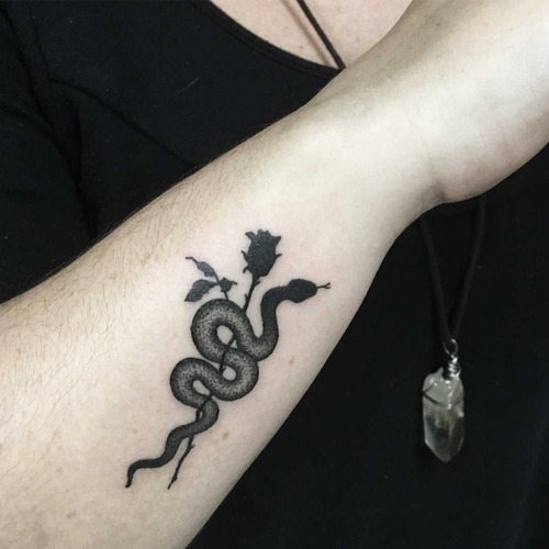 Snake and rose tattoo 1