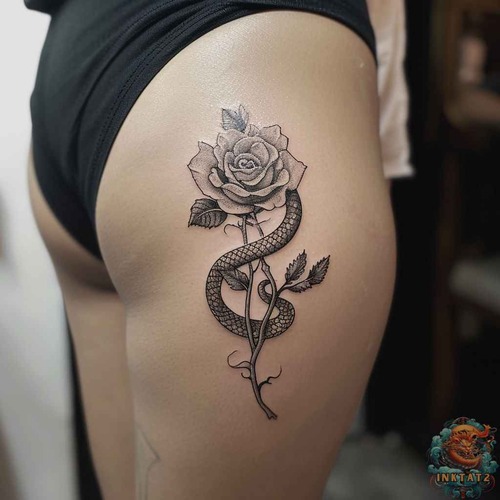 Snake and rose tattoo 2