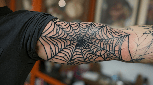 Spider Web Elbow Tattoo 3